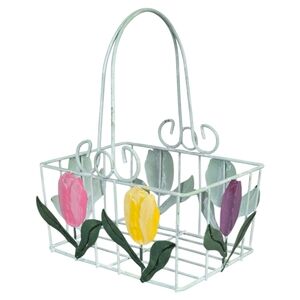 *VTG* Tulip Wire Basket with Handle, Vintage Floral Garden Metal Basket